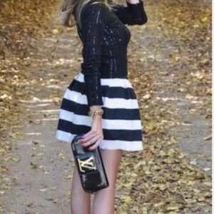 Womens Black & White Stripe Flare Bandage Skirt Size XS